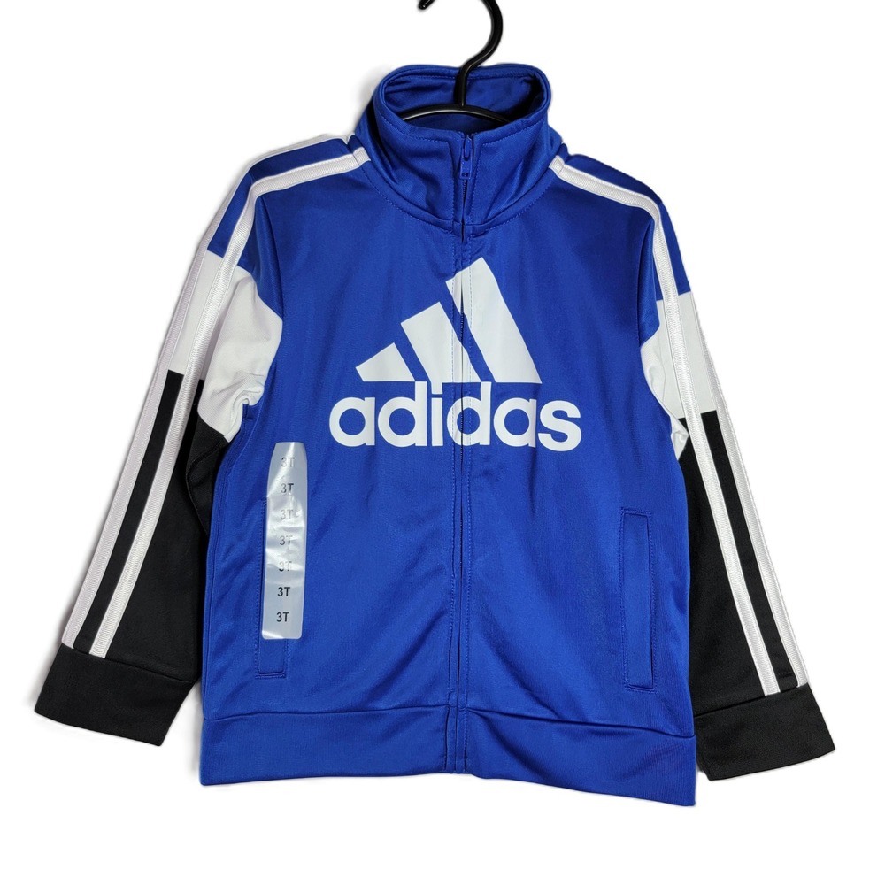 Adidas Kids Track Jacket Royal Blue White Black Logo Full Zip Size 3T Boys NEW